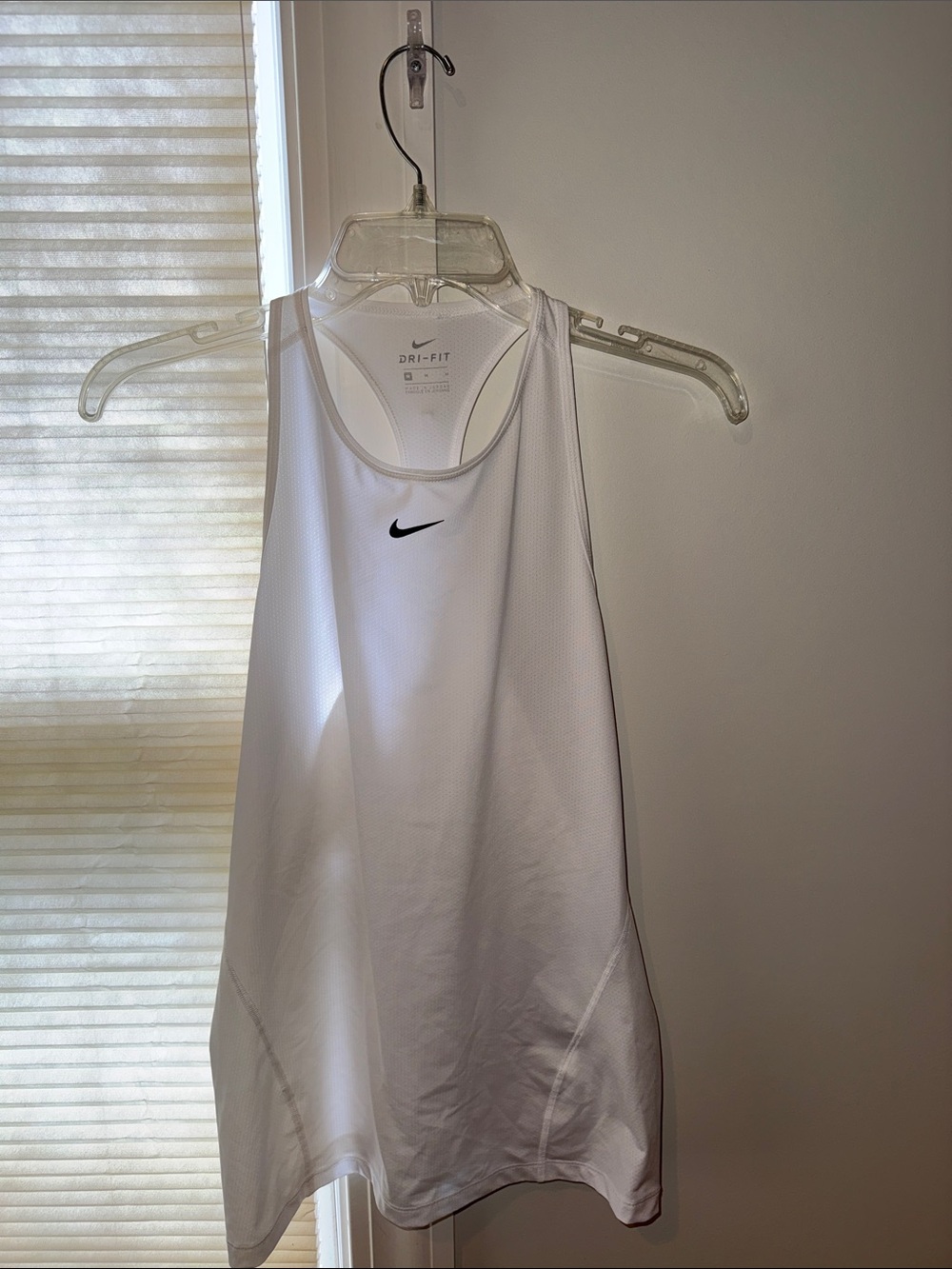 Nike White Dri-FIT Mesh Racerback Tank with Black Swoosh